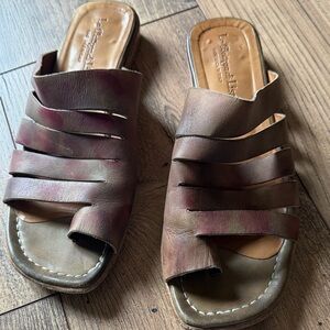 La Bottega di Lisa Brown Multi-Strip Leather Slide Sandals Hand Made in Italy